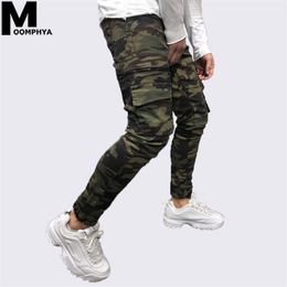 Moomphya 2019 New Camo pocket skinny jeans men Streetwear hip hop zipper camoflage men jeans Stylish Cargo pants biker267A