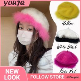 Berets Y2K Ambient Trend Cap Rabbit Fur Plush Beret Female Autumn Winter Version of The Japanese Department of Hundred Painter Hat 231018