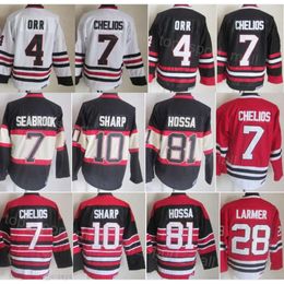 Man Retro Hockey 4 Bobby Orr Jerseys Vintage Classic 7 Chris Chelios 10 Patrick Sharp 81 Marian Hossa 28 Steve Larmer 3 Pierre Pilote 8 Bill Mosienko Black Red White