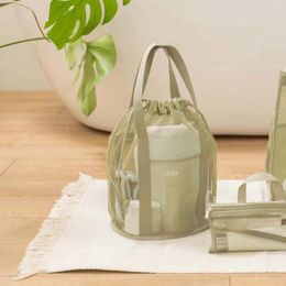 Storage Bags 2023 Travel Large Capacity Mesh Nylon Cosmetic Bag Organiser Foldable Casual Drawstring Rope Bundle Pocket Swim Washing