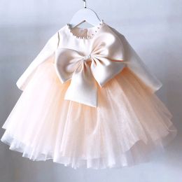 Flower Girl Dress Autumn and Winter Big Bow Performance Birthday Girl's Fashionable Long sleeved Pengpeng Princess Custom