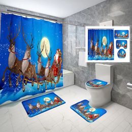 Shower Curtains 4 PCS Christmas Bathroom Curtain Set Ornament for Christmas Home Shower Curtain Bathroom Non-Slip Bath Mat Toilet Cover 231019