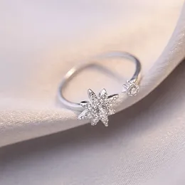 Cluster Rings Zircon Six-pointed Star For Women Opening Adjustable Korea Simple Fashion Girlfriend Party Gifts Jewelry BOYULIGE