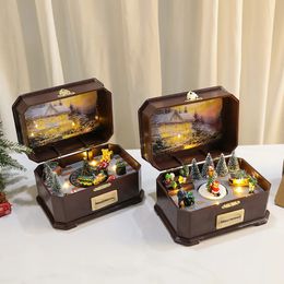 Decorative Objects Figurines Christmas music box Christmas decorations will spin and glow with music USB batteries for dual-use children's gifts 231019