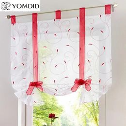 Curtain 7 Colour Embroidery Roman Curtain Floral Voile Sheer Curtains for Kitchen Window Living room Pattern Shade Curtain 1 PCS 231019