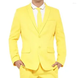 Men's Suits Yellow Slim Fit Casual Men For Prom 2 Piece Custom Wedding Tuxedo With Peaked Lapel Man Fashion Clothes Set Blazer Pants