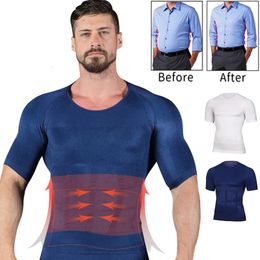 Waist Tummy Shaper Men Body Toning TShirt Slimming Body Shaper Corrective Posture Belly Fat Control Compression Slim Corset Man Modeling Underwear 231019