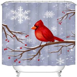 Shower Curtains Winter Curtain Red Bird In Snowflake Landscape Waterproof Fabric Bathroom Decoration With Hook