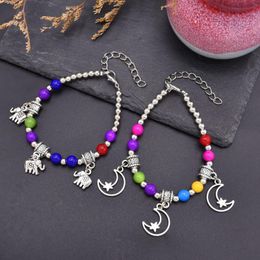 Strand Ldealway Multicolor Moon Elephant Metal Pendant Women's Bracelet Charming Ethnic Bead