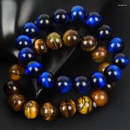 Strand Mens Women 6/8/10/12MM Natural Tiger Eye Stone Gemstone Beads Mala Meditation Healing Power Elastic Stretch Yoga Energy Bracelet