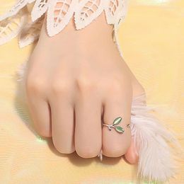 Cluster Rings Todorova Small Fresh Opal Leaf Sweet Cute Green Leaves Buds Adjustable Open Women Girls Korean Fashion Jewellery Gifts