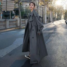 Women's Trench Coats Arrival Khaki Color Long Coat With High Waist Belt Perfect For Spring Autumn Fashion Winter Clothes Women