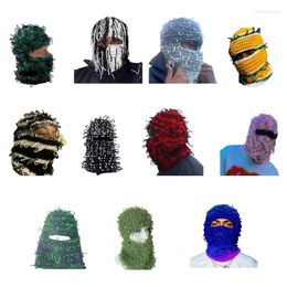 Berets Striped Balaclava Unisex Beanie Hat Pullover Neck Warmer Fringe Style Po Prop