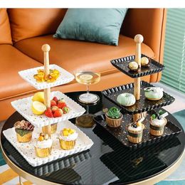 Bakeware Tools Ceramic Cake Stands Bread Pastry Dessert Rack Wooden Stand Household Multilayer Square Fruit Plate Donut Storage Tray