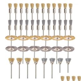 44 Pieces Mini Wire Brush Wheel Cup Brass Steel Set 1/8Inch M Shank For Power Dremel Rotary Tools Polishing Buf1 Drop Delivery