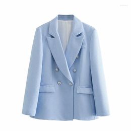 Women's Suits Fashion Autumn Double Breasted Blazers Vintage Pocket Office Solid Slim Fit Business Coat Vestido Jacket