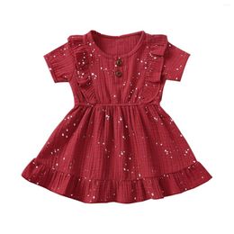 Girl Dresses Ruffle Outfits Princess Girls Toddler Linen Baby Dress Casual Kids Cotton Waist Sleeve Christmas