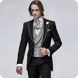 Men's Suits Italian Black Men For Wedding Silver Grey Vest 3Pieces Vintage Slim Fit Groom Tuxedos Man Blazers Jacket Costume Homme