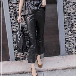 Women's Pants Women Flare 2023 Autumn Black Plus Size Slim Real Leather Sheepskin Female Ankle Length Trousers Ladies Streetwear