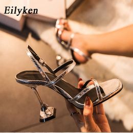 Sandals Eilyken Silver Back Strap Transparent Perspex Heel Spike Crystal Slingback Wedding Pumps Shoes 231019