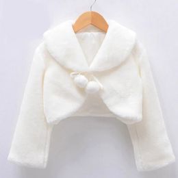 Jackets Kids Girls Princess Thicken Plush Jacket Crop Wraps Shawl Flower Long Sleeves Bolero Warm Cape Wedding Birthday Party Coat 231019