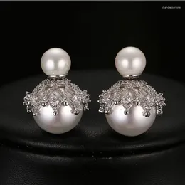 Stud Earrings JINGLANG Latest Fashion Women Double-sided Pearl Double Ball Jewellery Valentine's Gift
