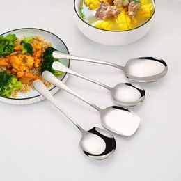 Spoons Stainless Steel Long Handle Split Spoon Household El Restaurant Buffet Public Service 4Pcs