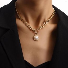 Pendant Necklaces Simple Cuban Imitation Pearl Thick Chain Necklace For Women Vintage Punk Fashion 2023 Jewelry Accessories