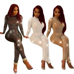 High-end Custom Black White Golden Sequin Jumpsuit Fall Womens Long-sleeve High Stretch Party Club Bodycon Rompers221p