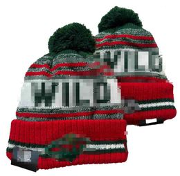 Men's Caps Hockey ball Hats Wild Beanie All 32 Teams Knitted Cuffed Pom Minnesota Beanies Striped Sideline Wool Warm USA College Sport Knit hats Cap For Women a0
