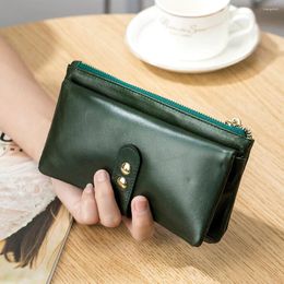 Wallets Fashion Luxury Women Oil Wax Leather Long Zipper Clutch Purse Large Capacity Card Holder Wallet With Phone Pocket Female