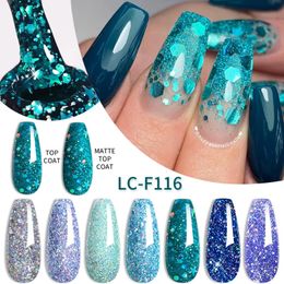 매니큐어 Lilycute 7ml Blue Glitter Gel Silver Rose Gold 화려한 스팽글 반 영구적 인 UV Art Varnish 231020