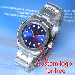 Wristwatches Minutetime Custom DIY LOGO Name Watch NH35 Mechanical Movement Sliver Steel Case Leaf Dial Luminous Hand Luxury Waterproof