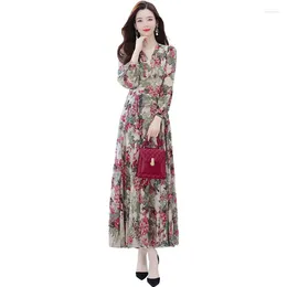 Ethnic Clothing 2023 Floral Long Sleeve V-Neck Maxi Dress Spring Autumn Elegant Party Evening Muslim Dresses For Women