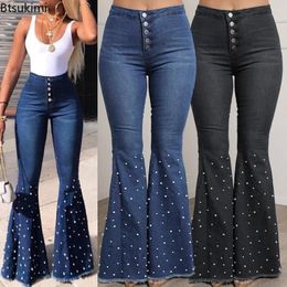 Women's Jeans 2023 Beaded Stretch Flare Women Denim Pants Wide Leg Butt-lifted Casual Skinny Bell Bottom High Waisted Trousers Female