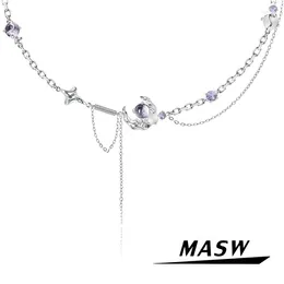 Chains MASW Original Design Elegant Jewellery Senior Sense Purple Glass Thick Silver Plated Moon Pendant Necklace For Women Girl Gift