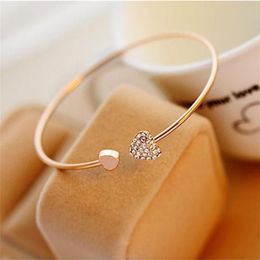 Cuff 2021 Fashion Adjustable Bracelets For Women Double Heart Bow Crystal Bracelet Opening Charm Jewelry Love Gifts311P