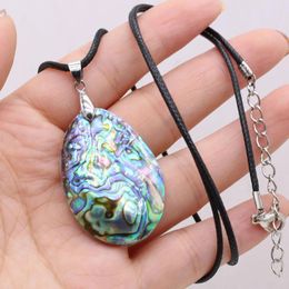 Pendant Necklaces 1pcs Natural Abalone Shell Pendants Necklace Water Drop Craft Charms Jewellery Leather Rope Trendy Gift