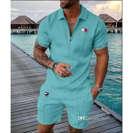 Mens Designer Tracksuits Plus Size 3XL Two Piece Set Spring Summer Brand Printed Outfits Cotton Blend Short Sleeve Polo T-shirt and Shorts Sports Suit 76