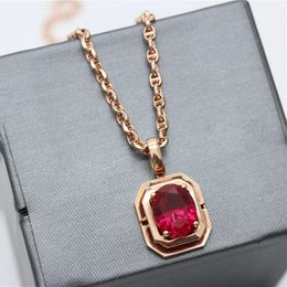 Chokers 585 Purple Gold Pendant Plated with 14K Rose Inlaid Square Red Gem Necklace Elegant clavicle chain Wedding Jewellery 231020