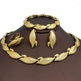 Necklace Earrings Set Chain Spike Necklaces Jewelry African Gold Color Women 18K Plated Ring Bracelet For Wedding Party