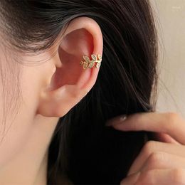 Backs Earrings Trendy Women's Ear Clips Non-pierced Crystal Leaf Gold Color Metal Cuff For Girls Tiny Jewelry Aretes De Mujer