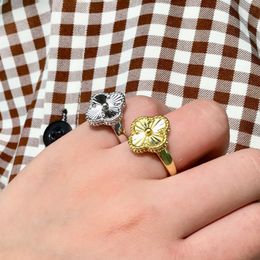 four leaf clover ring Made of natural shells and natural agate Gold Plated 18K for woman designer T0P highest counter quality luxury gift for girlfriend 003