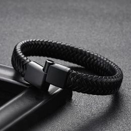 Punk Braclets Charm Black brown Man Bracelets With Braided Leather Stainless Steel Magnetic Clasp Rope Women Jewelry187I