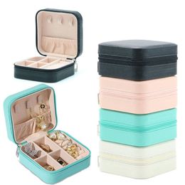 Jewellery Boxes 1PC Mini Organiser Display Travel Zipper Case Earrings Necklace Ring Portable Box Leather Storage s231019