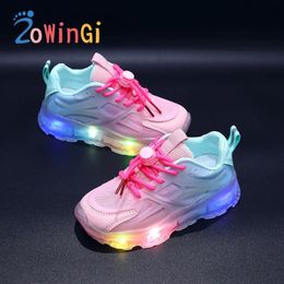 Flat shoes Size 21 30 Children Lighting Shoes for Boys Light Up Kids Girl Sport Breathable Mesh Sneakers 231019