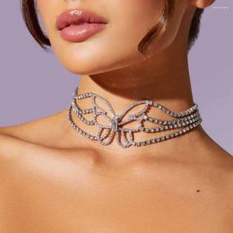 Chains Elegant Hollow Crystal Butterfly Choker Necklace Wedding For Women Bridal Multilayer Rhinestone Collar Fashion Jewellery