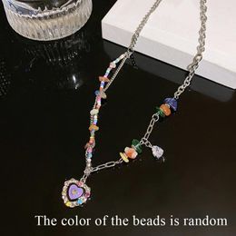 Ожерелья с подвесками в Корейском стиле, ожерелье из гравия с кристаллами в форме сердца для женщин, милое ожерелье ярких цветов, оптовая продажа, ювелирные изделия для девочек, подарок