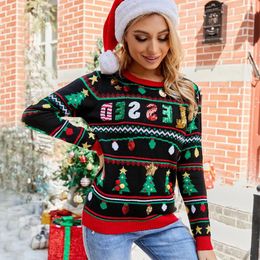 Women's Sweaters Christmas Sweater Embroidered Sequins Casual Long Sleeved Knit Loose Fitting Tree Sweater2023