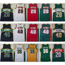 Retro Gary Payton Basketball Jerseys 20 Kevin Durant 35 Shawn Kemp 40 Throwback Team Color Green Yellow White Red Black Sport Fans Breathable Vintage Men Uniform